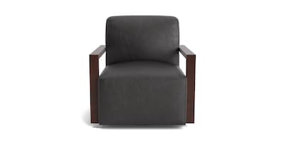 Creswell Leather Wood Arm Swivel Chair