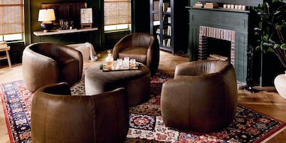 Garner Leather Barrel Swivel Chair
