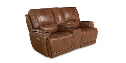 Burlington Leather Power Reclining Loveseat with Center Console