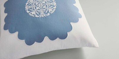 Augusta Ivory+Blue Pillow Cover